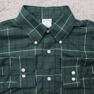 Brooks Brothers Shirt Mens Medium Green Regent Fit Non-Iron Cotton Long Sleeve